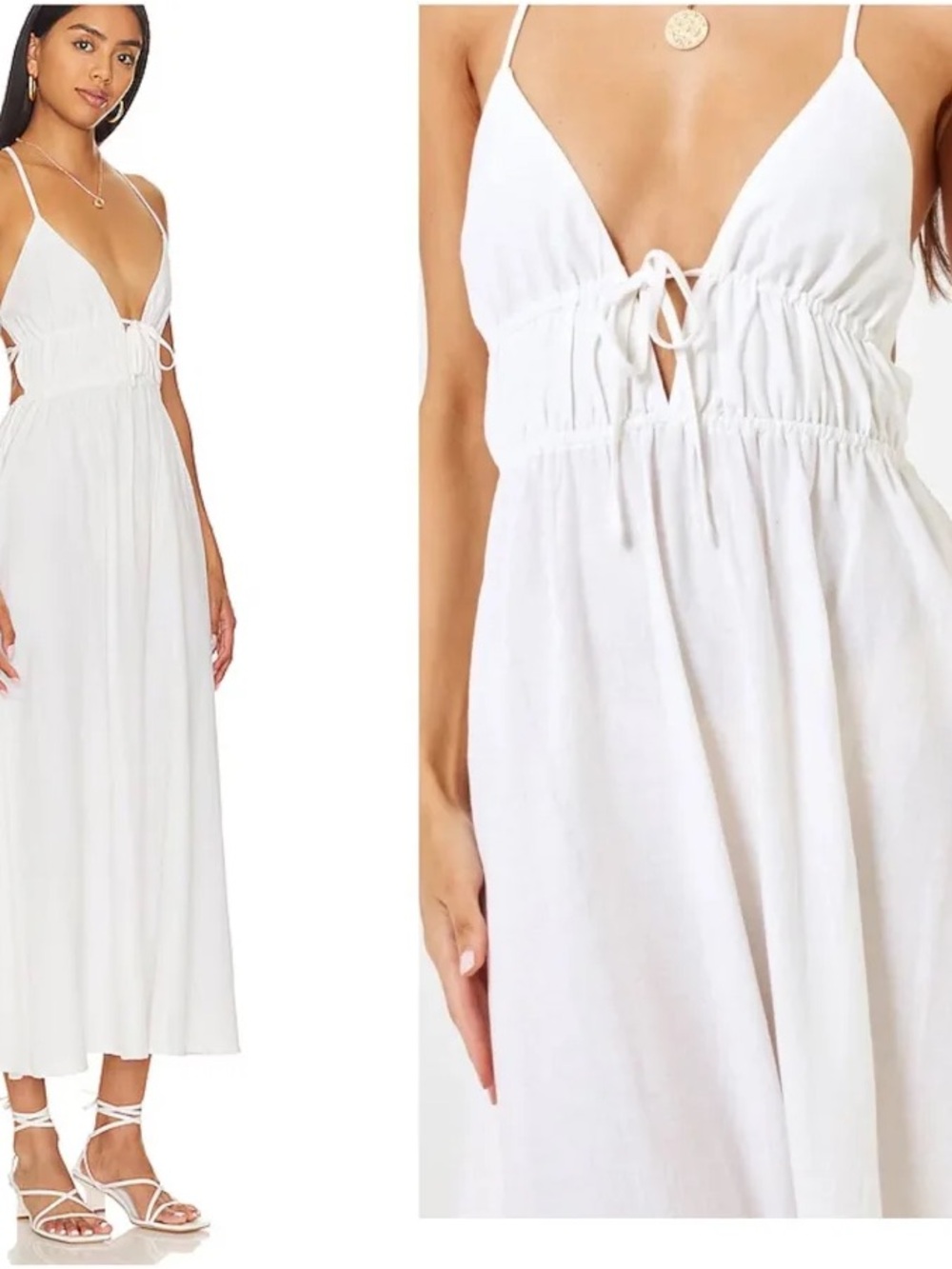 L Space Playa Vista White Tie-Front Spaghetti Strap Maxi Dress